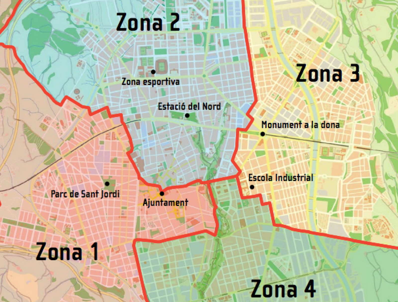 Terrassa es divideix en quatre grans àrees d’escolarització