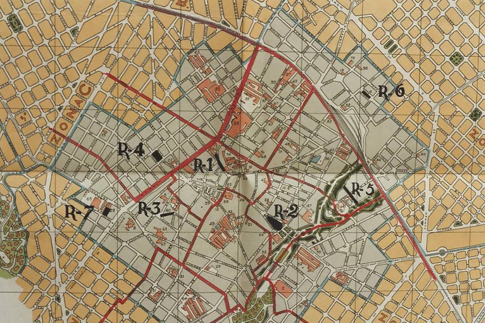 Plànol de la distribució dels refugis, 1937