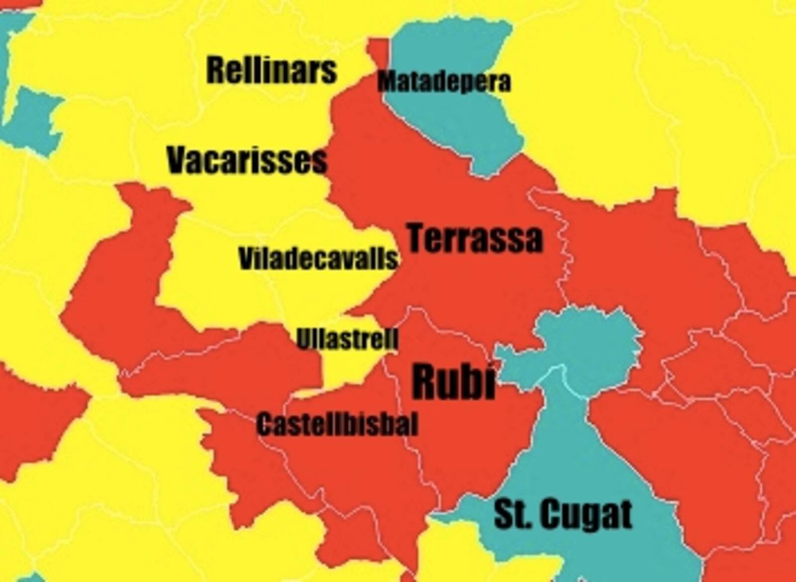 Mapa de la comarca amb els colors del partit guanyador
