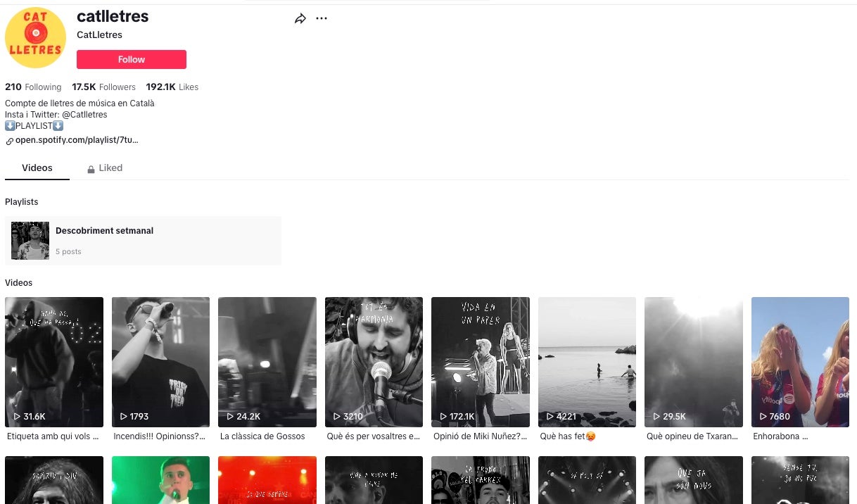 Captura del perfil de TikTok de CatLletres