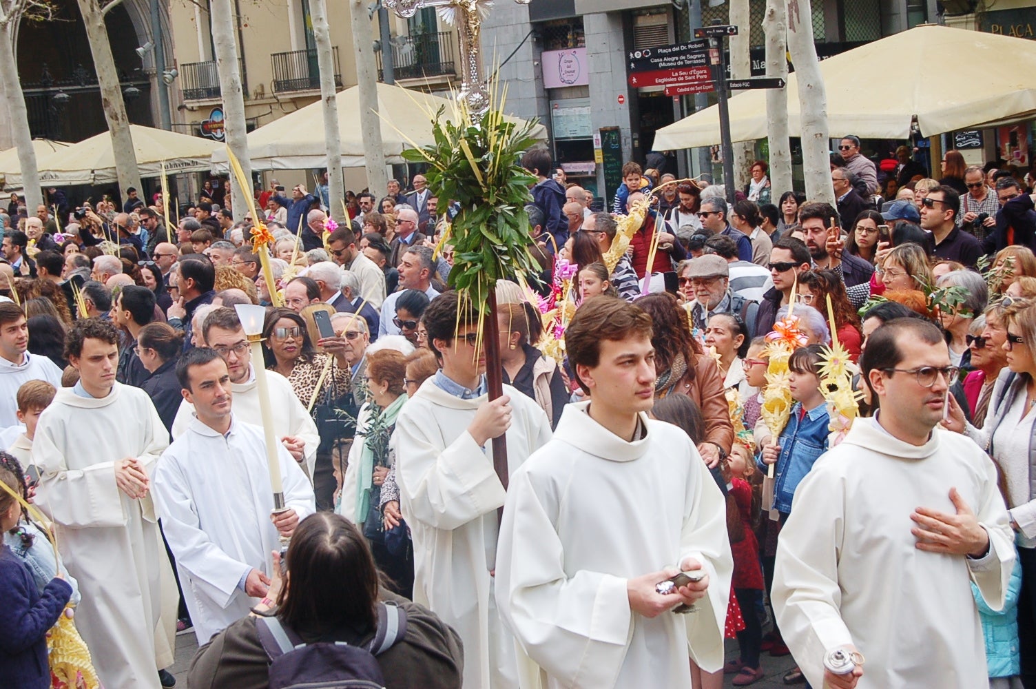 Diumenge de Rams a la plaça Vella de Terrassa. L’Església commemora l’entrada de Jesús a Jerusalem, segons es relata en els evangelis, essent aclamat pel poble que l’acompanya amb les típiques palmes i branques d’olivera.