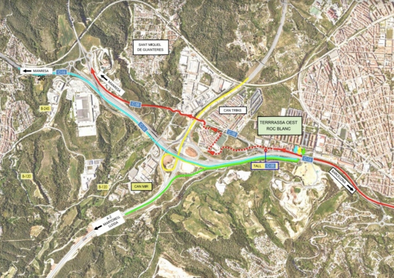 Mapa amb les afectacions a la c-58 a Terrassa | Aj. Terrassa