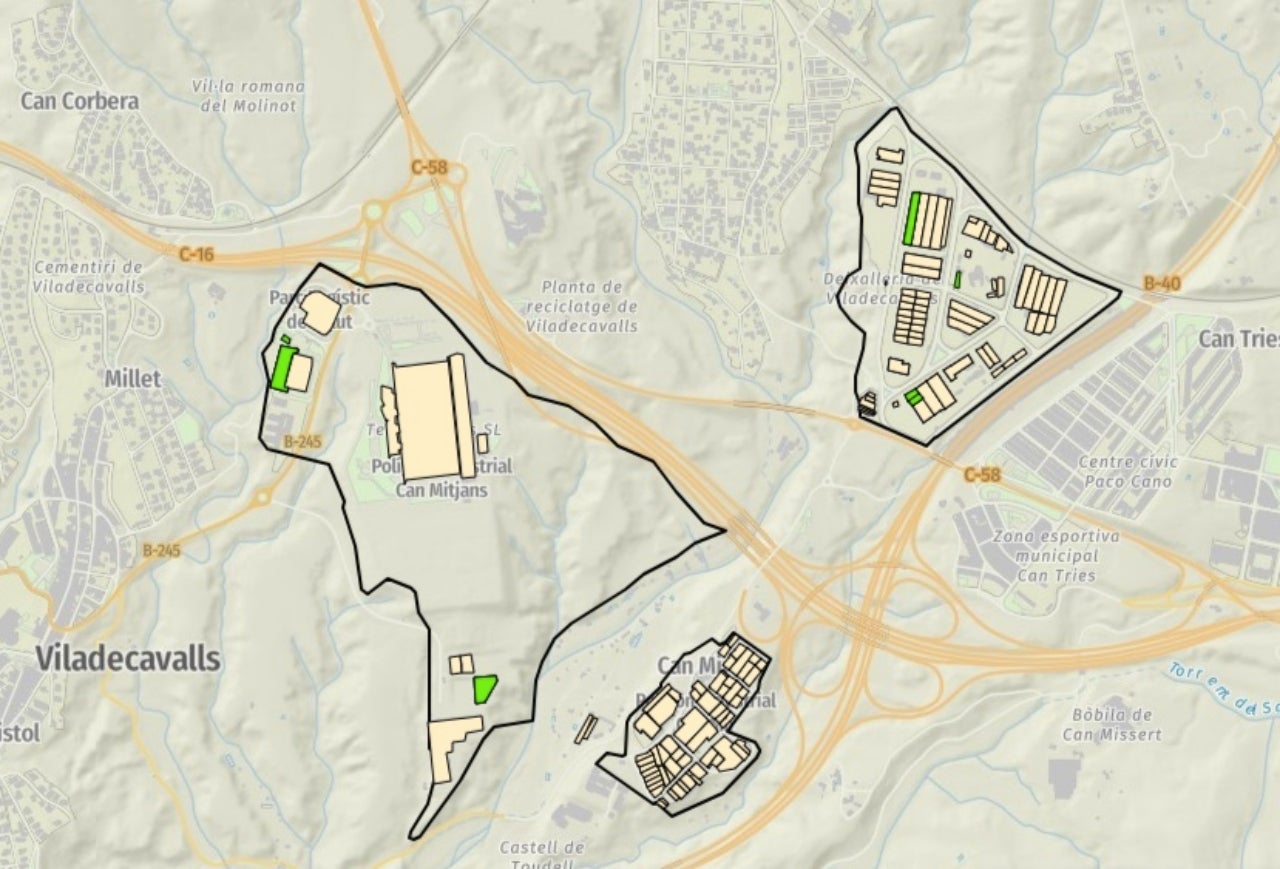 Mapa interactiu amb les cobertes en verd d'autoconsum fotovoltaic a Viladecavalls | CCVO