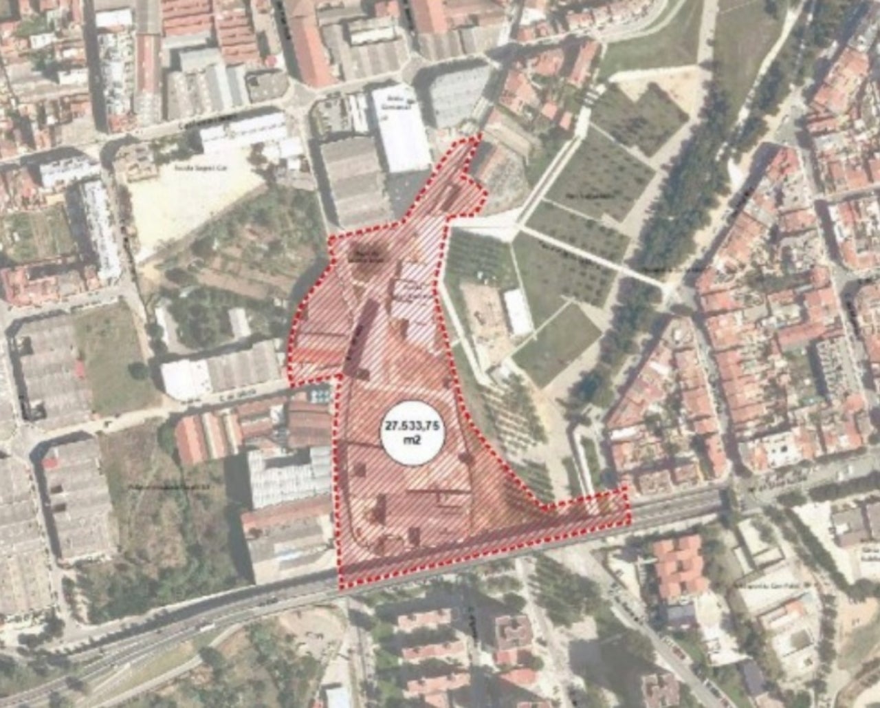 Pastilla de color en vermell que s'urbanitzarà dins del PMU al Segle XX | Aj. Terrassa