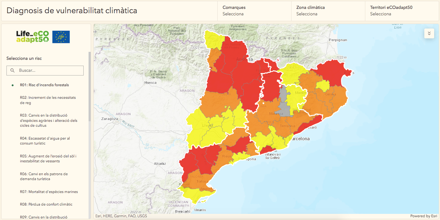 Mapa de vulnerabilitat del territori i sectors del Life | Life eCOadapt50