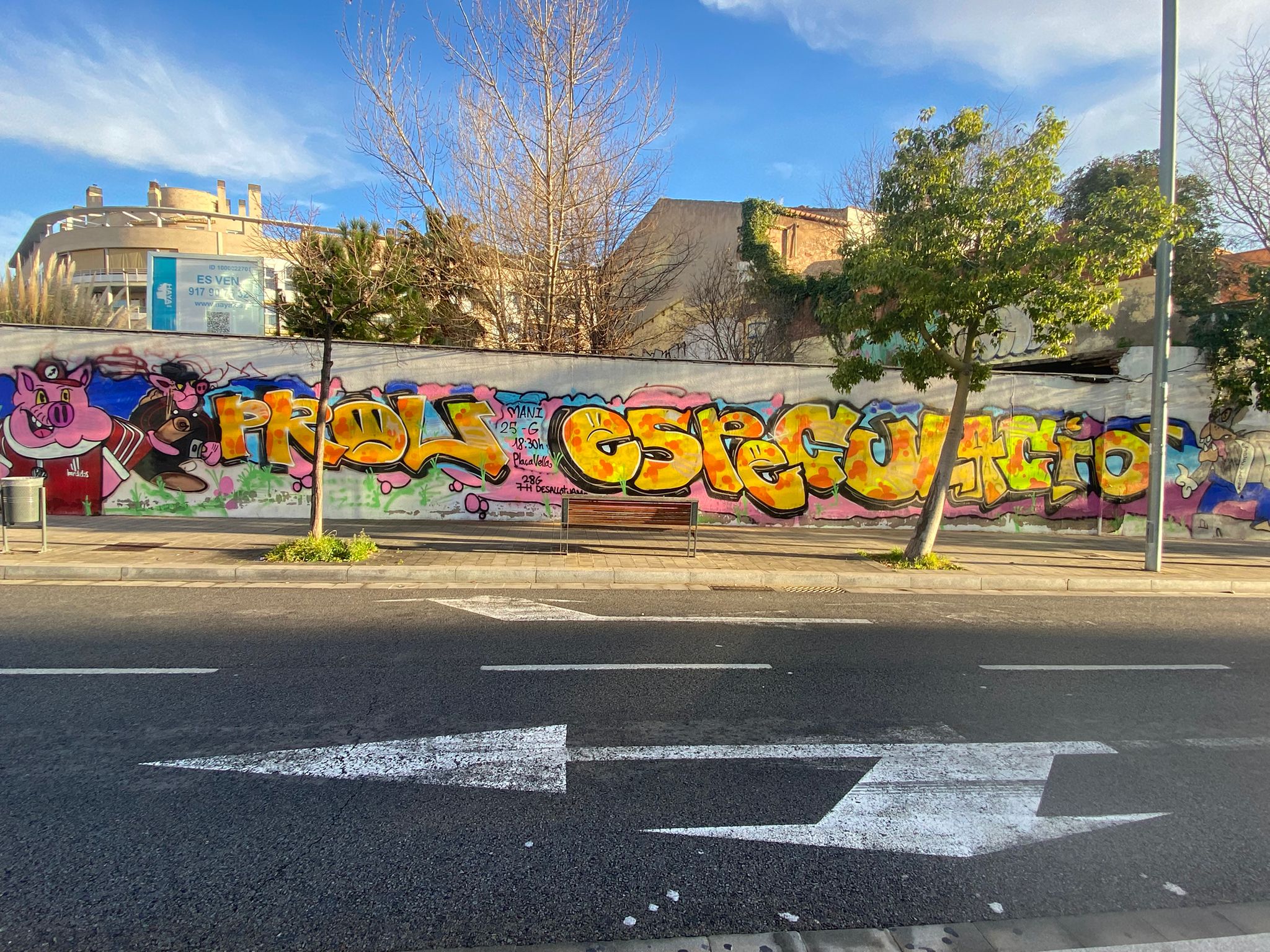 Mural que han realitzat les activistes, a la carretera de Montcada amb Topete | Kalitxet