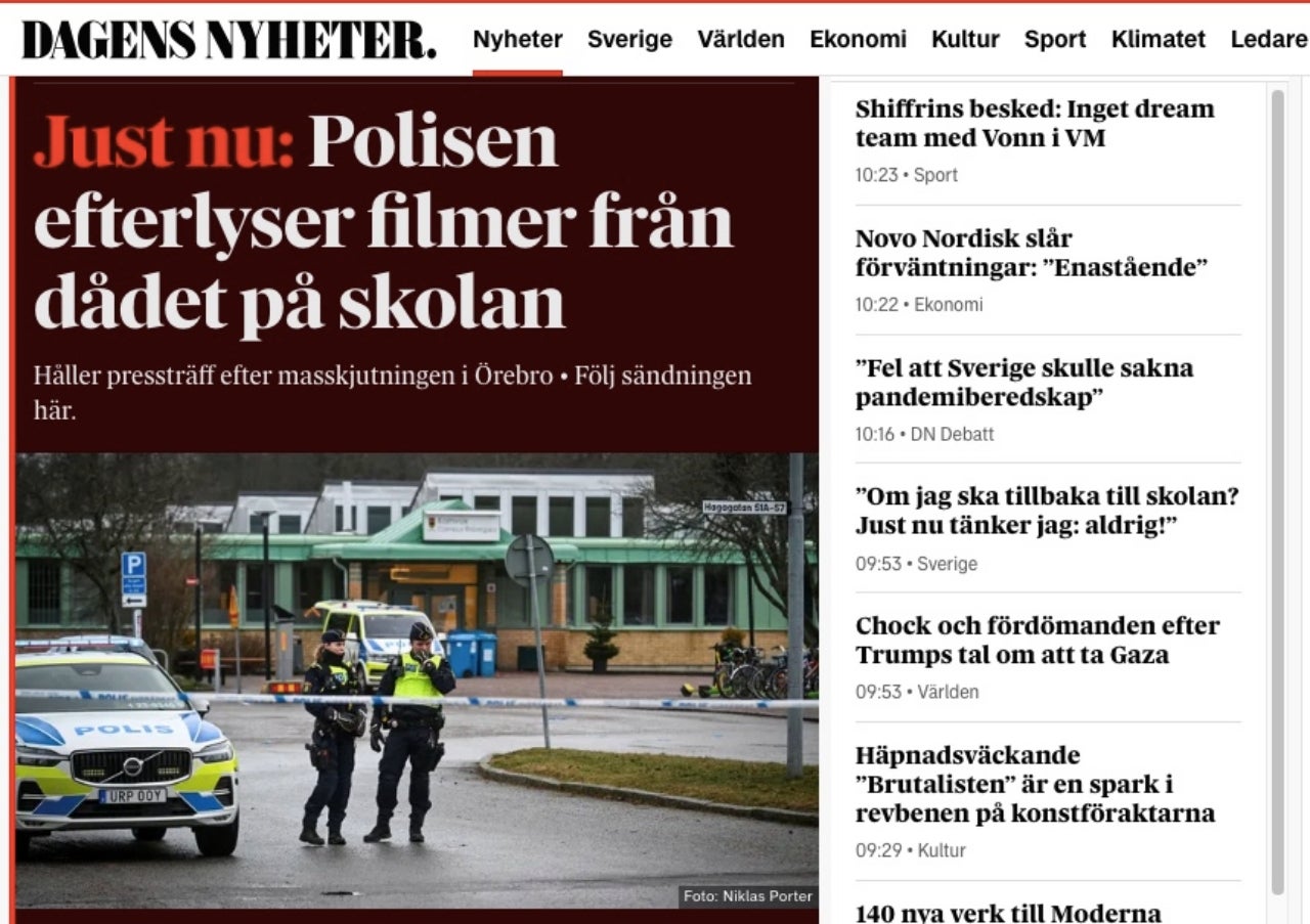 Els mitjans de comunicació suecs es fan ressò del tiroteig a Örebro