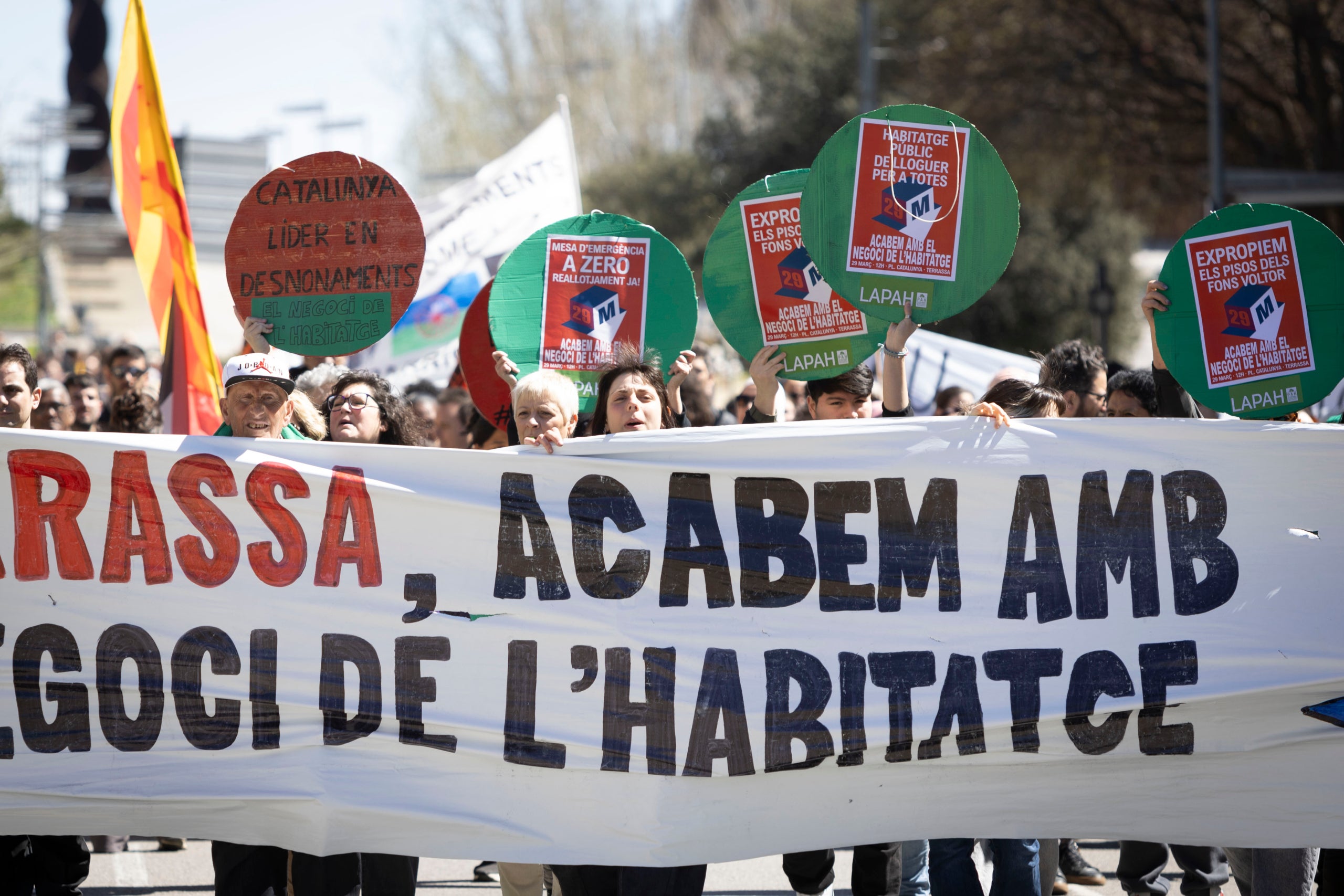 Manifestació a Terrassa de la Plataforma d'Afectats per la Hipoteca denunciant els problemes de l'habitatge el març passat | Xavi Hurtado