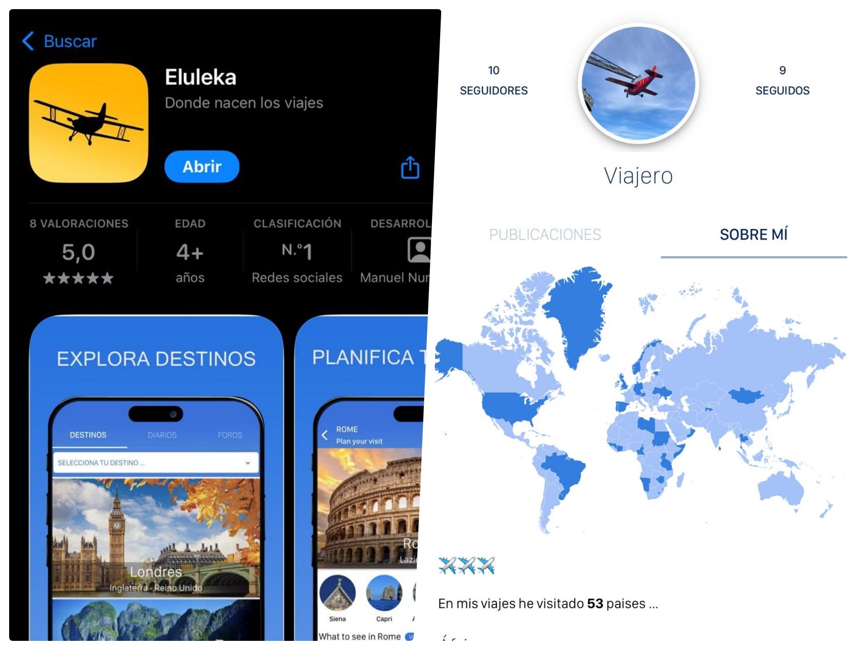 Interfaz de la aplicación de viajes Eluleka 