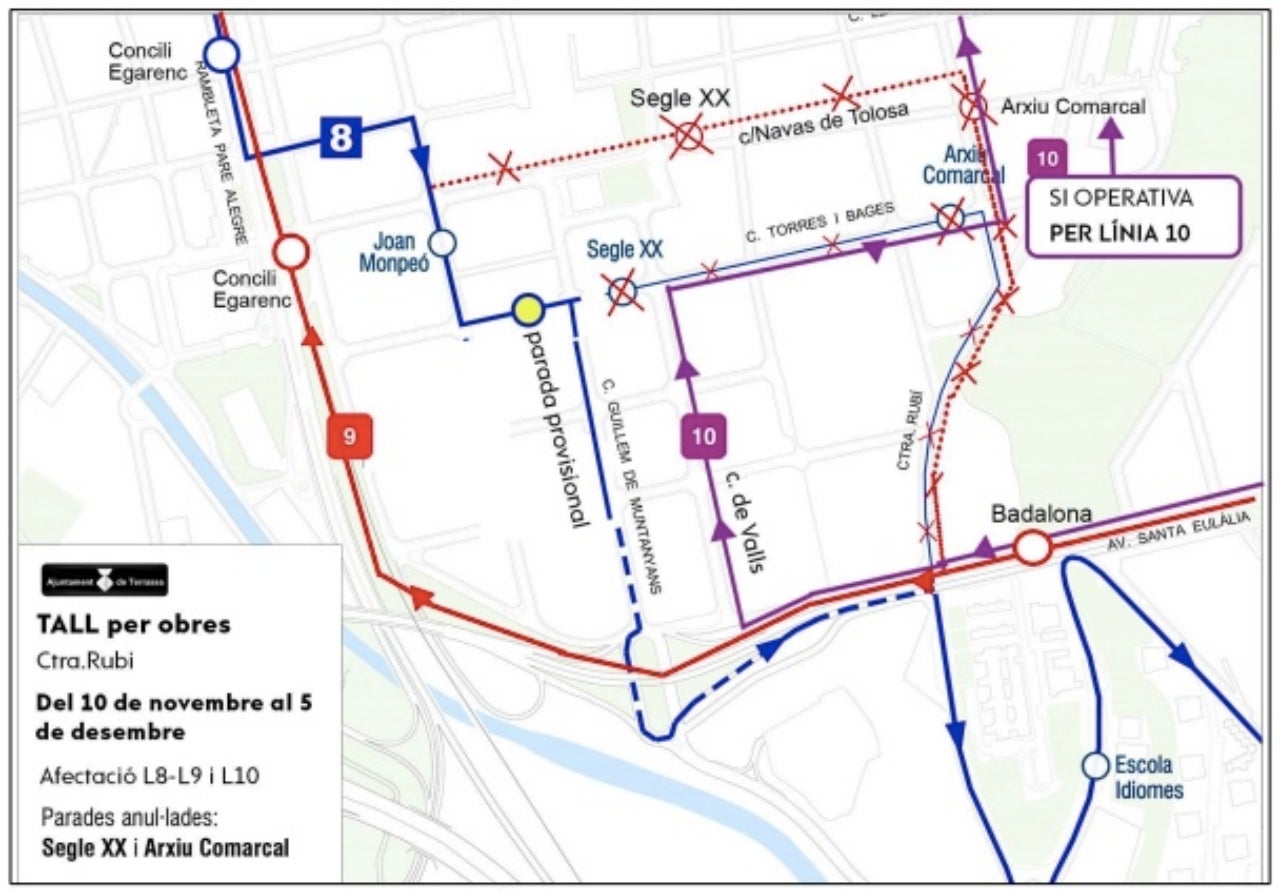 Afectacions a les línies d'autobús per les obres a la carretera de Rubí | Aj. Terrassa