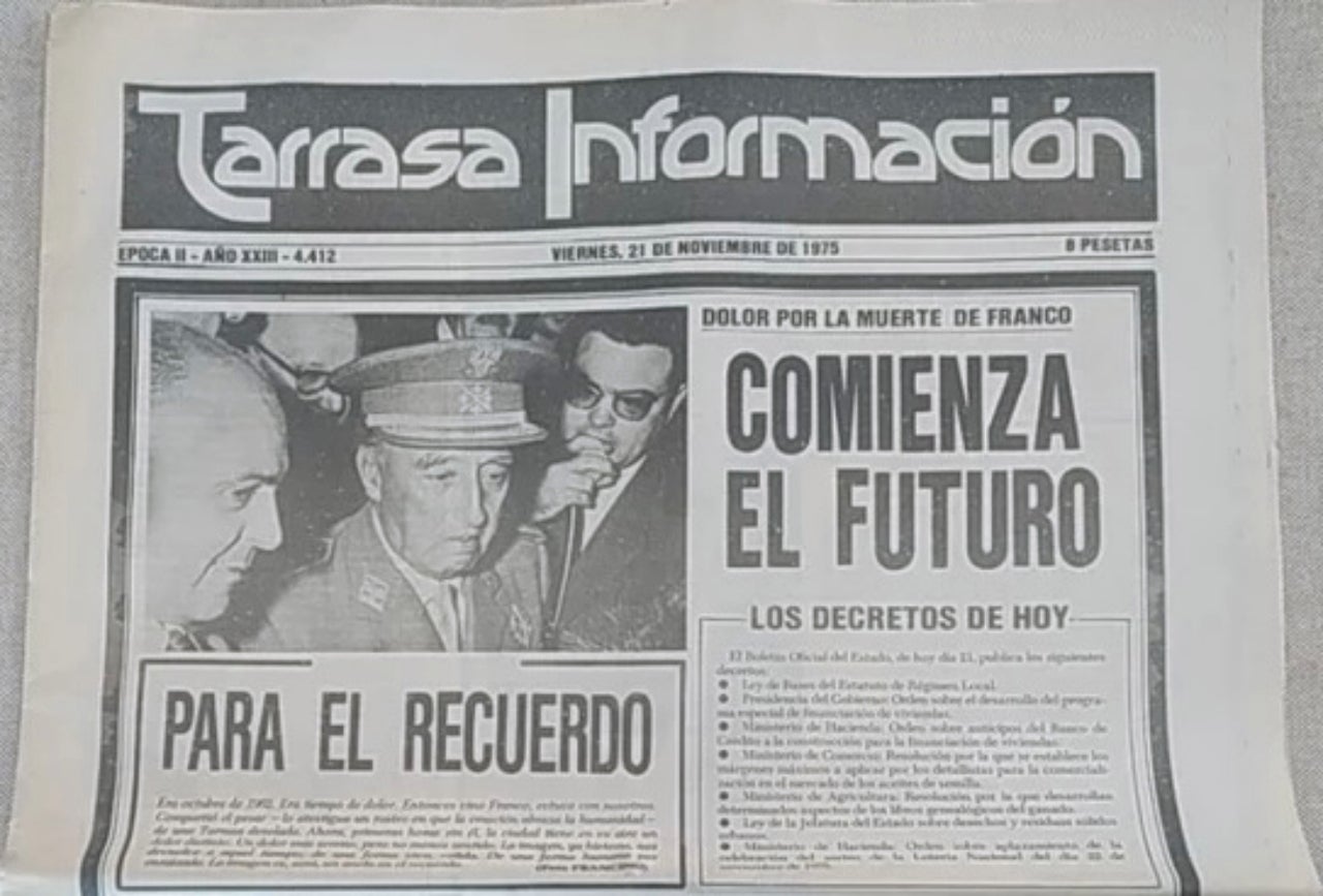 Portada del 'Tarrasa Información' el 21 de noviembre de 1975 tras la muerte de Franco