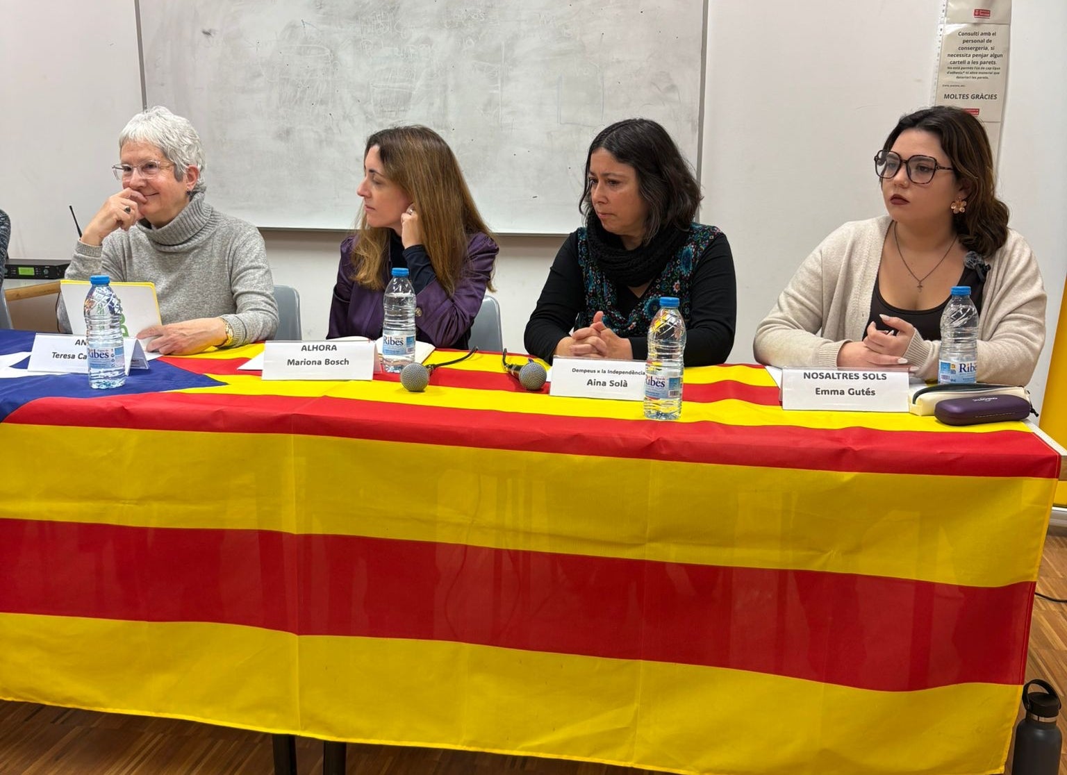 Taula rodona amb Teresa Calveras (ANC), Mariona Bosch (Alhora), Aina Sola (Dempeus) i Emma Gutés (Nosaltres Sols) | Cedida