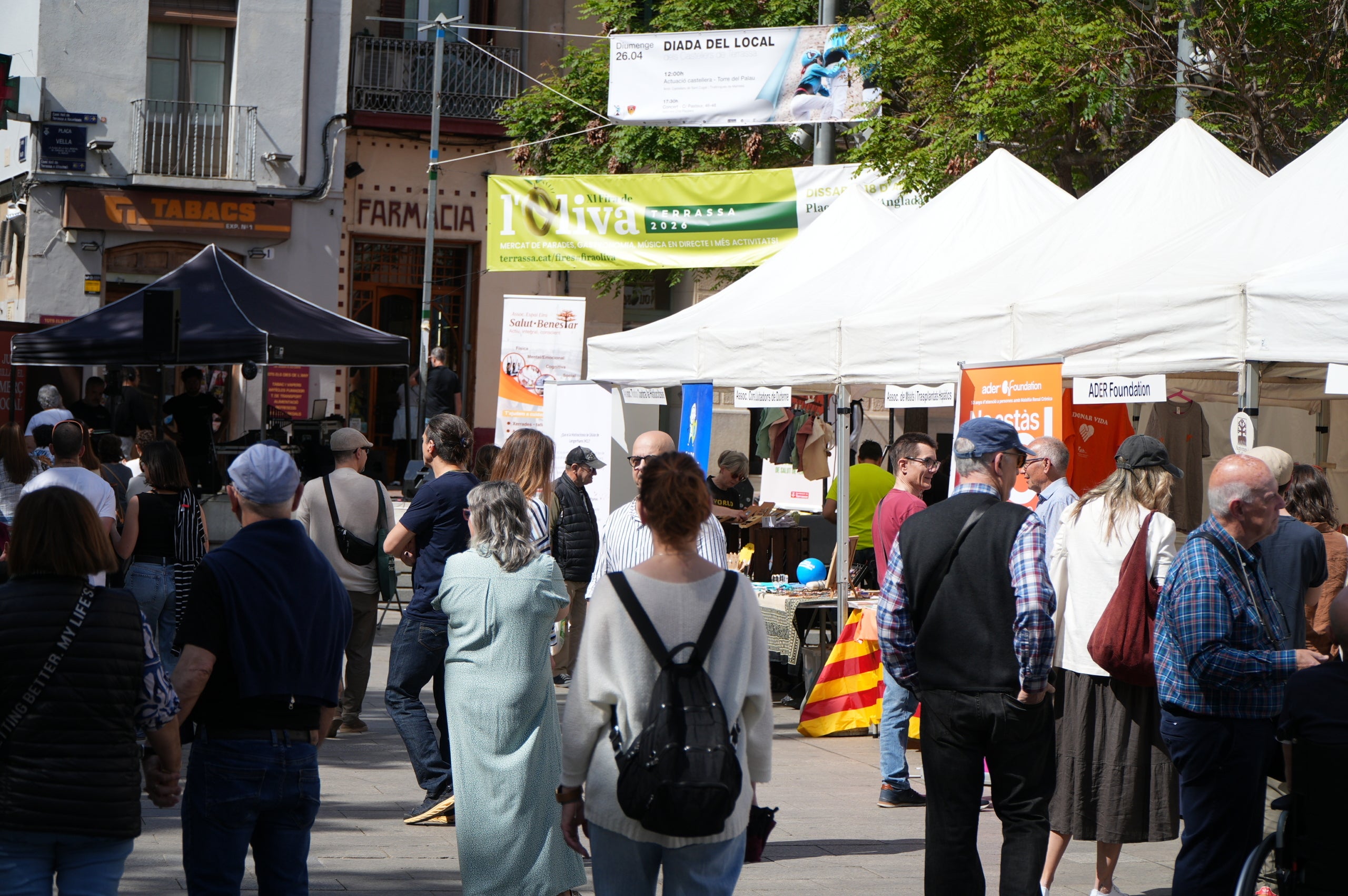Després de la cita de tardor el novembre passat, la Fira d'Entitats de la Salut de Terrassa va celebrar aquest dissabte primaveral la seva desena edició amb una vintena d'associacions de malalties minoritàries, oncològiques, neurològiques o salut mental. Els seus visitants van poder informar-se en els diferents estands, alhora que s'organitzaven activitats, tallers i actuacions musicals des de l'escenari de la plaça durant tota la jornada | Jan Romero