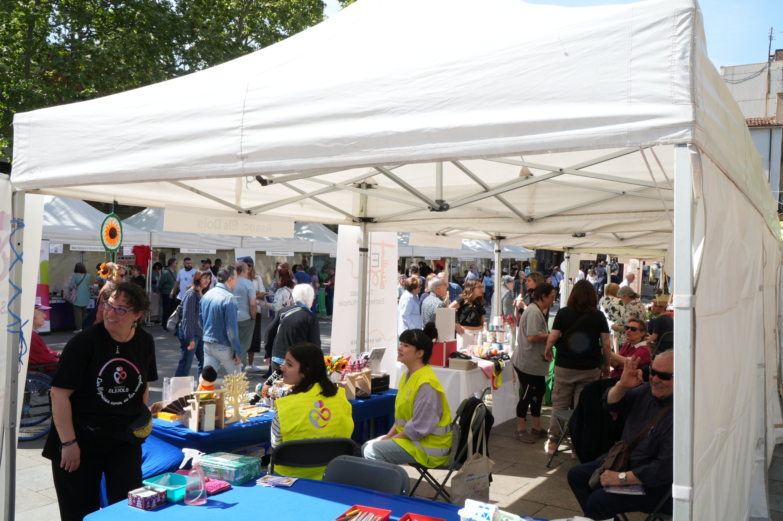 Després de la cita de tardor el novembre passat, la Fira d'Entitats de la Salut de Terrassa va celebrar aquest dissabte primaveral la seva desena edició amb una vintena d'associacions de malalties minoritàries, oncològiques, neurològiques o salut mental. Els seus visitants van poder informar-se en els diferents estands, alhora que s'organitzaven activitats, tallers i actuacions musicals des de l'escenari de la plaça durant tota la jornada | Jan Romero