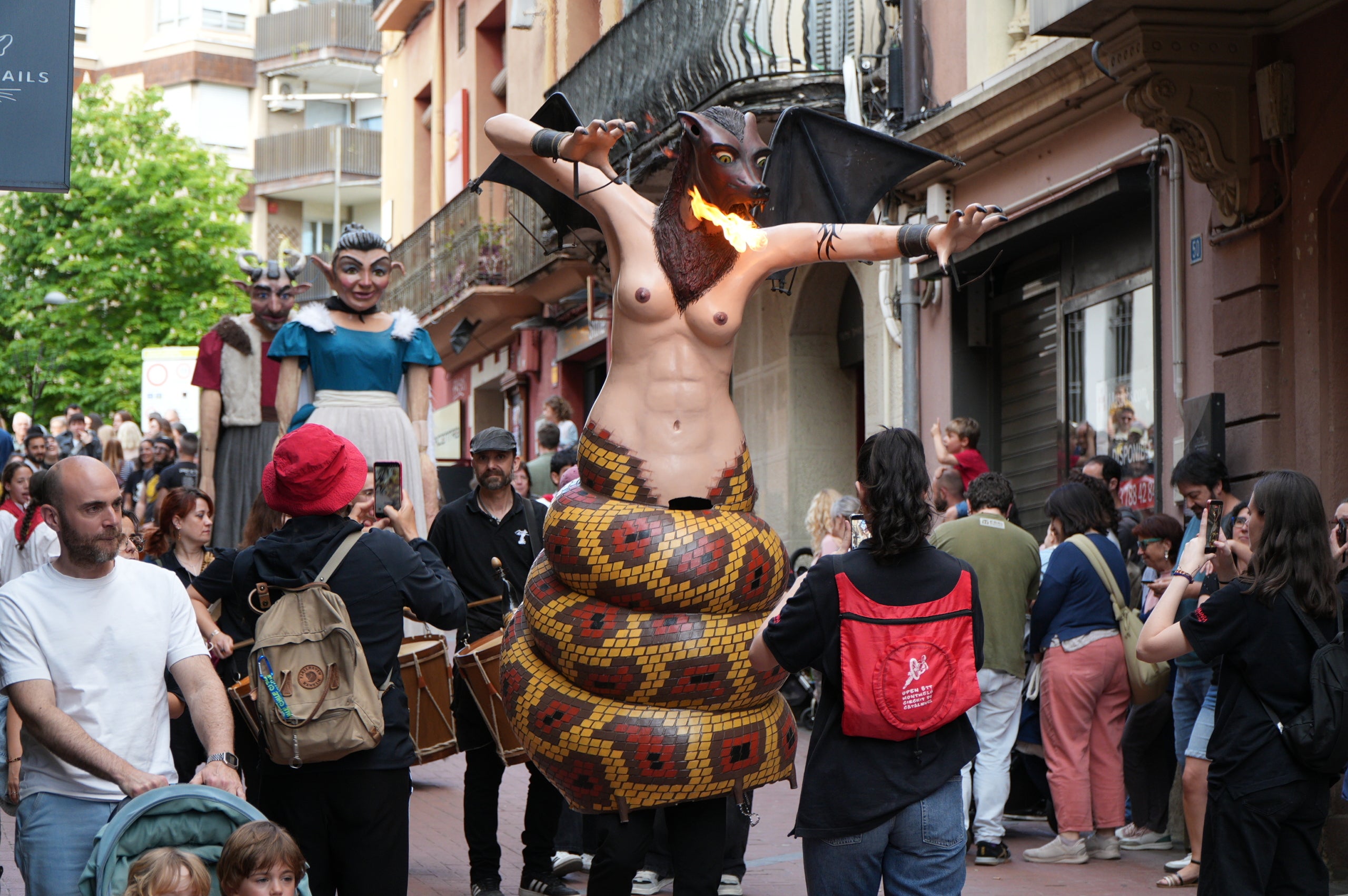 La Banda de Terrassa va celebrar aquest dissabte a la tarda els seus 25 anys d'existència amb una animada cercavila pel centre de la ciutat, en què anaven tocant música per als grups de cultura popular que els acompanyaven i ballaven: Geganters, Bastoners, Ministrils del Raval, Diables, Drac, La Pàjara, Gegants Bojos i Nans i Capgrossos. La comitiva va sortir de la plaça del Vapor Ventalló i va acabar al Raval de Montserrat, davant de l'Ajuntament, on els components de la banda van interpretar un concert final | Jan Romero
