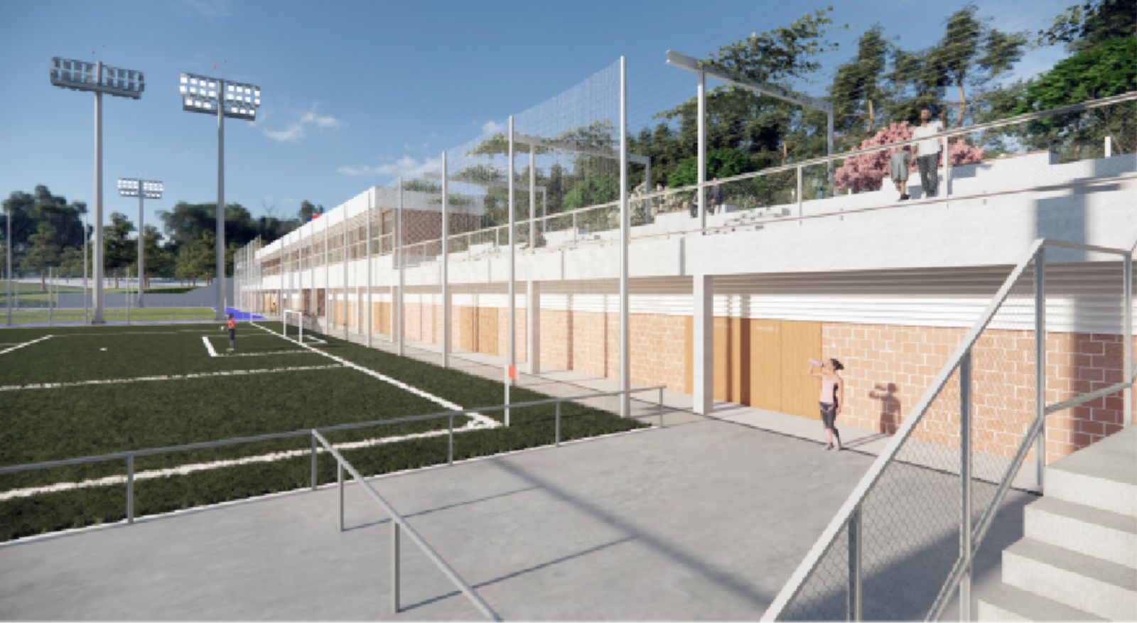 Projecció dels vestidors semisoterrats i la graderia a sobre en l'ampliació de la Zona Esportiva Municipal Mas Sot de Matadepera | Aj. Matadepera