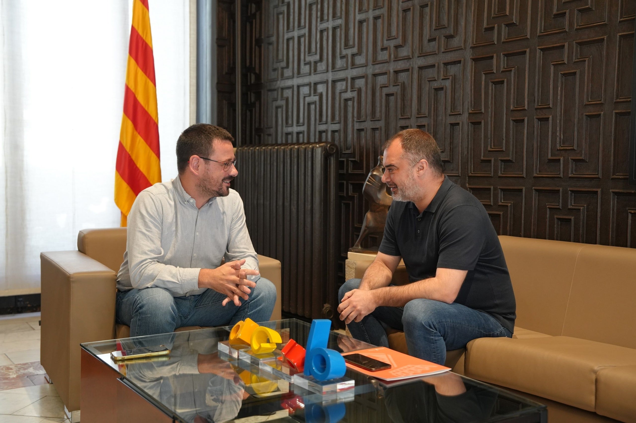 Trobada dels alcaldes de Girona, Lluc Salellas, amb l'alcalde de Terrassa, Jordi Ballart, al Palau de Congressos gironí | Aj. Girona