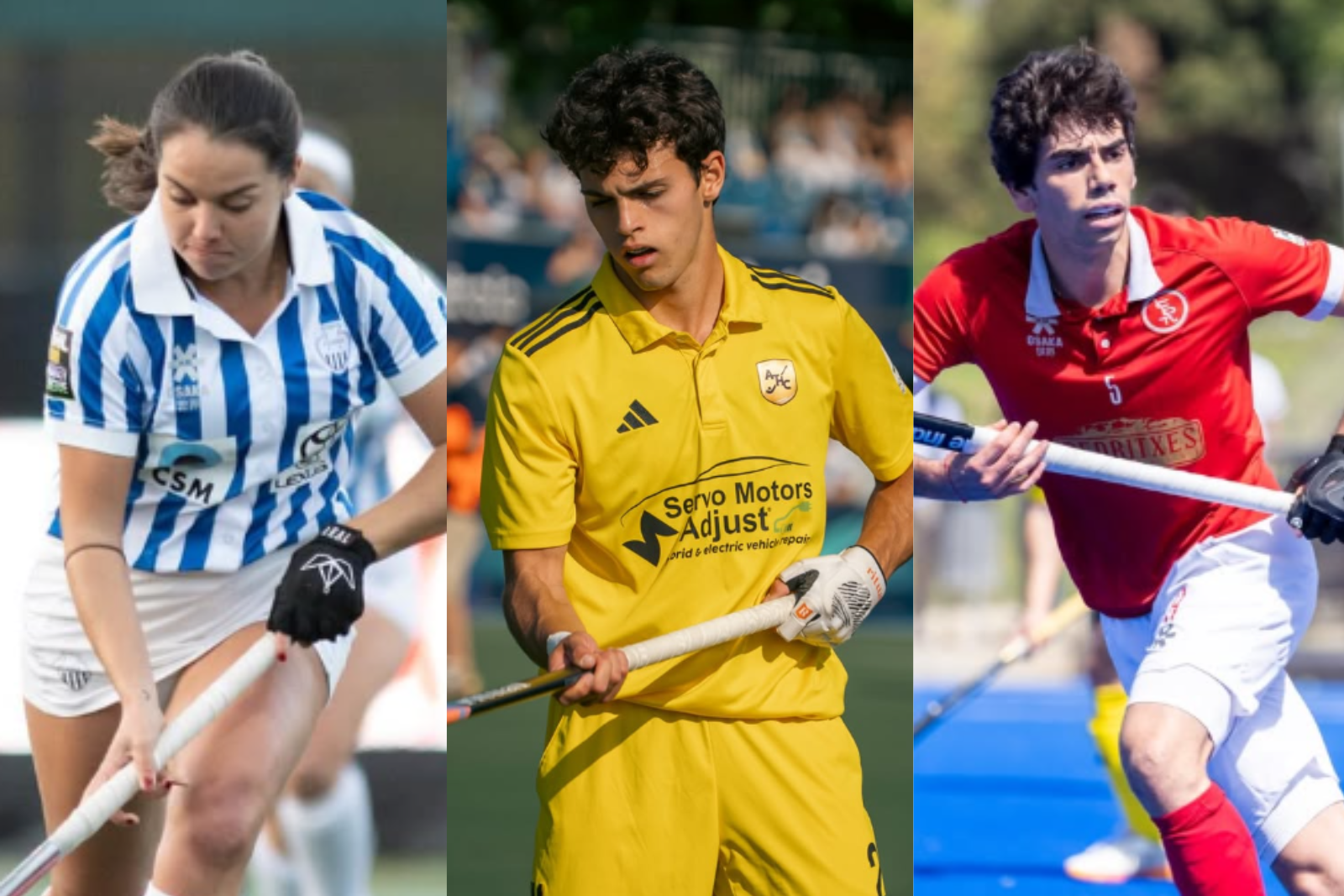 Una jugadora del club Egara, un jugador de l'Atlètic de Terrassa i un jugador del CD Terrassa en el balanç de la temporada dels equips de la ciutat d'hoquei herba / Muntatge de Marc Pérez amb imatges d'Instagram
