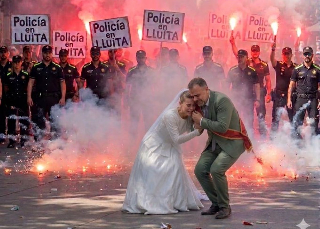 Imatge en IA que els sindicats policials utilitzen per animar a boicotejar el Ball de Plaça | SIp-FEPOL