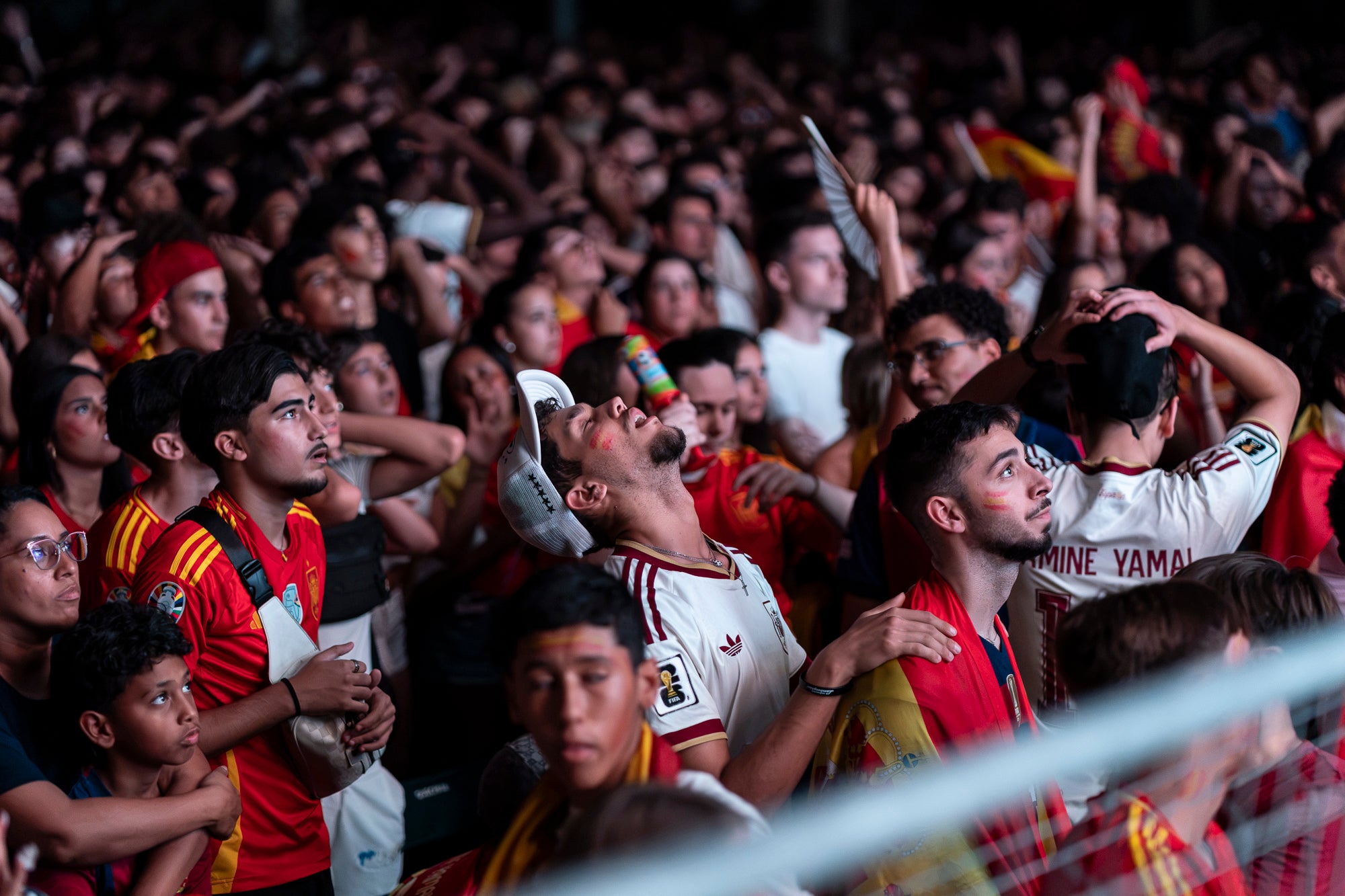 L'Espai Vela del parc de Vallparadís de Terrassa es va omplir aquest diumenge a la nit amb 8.500 aficionats per seguir en pantalla gran i animació des de l'escenari la final del Mundial de futbol a Nova York entre les seleccions d'Espanya i l'Argentina. L'emoció es va mantenir fins a la segona part de la pròrroga quan el jugador del Barça Ferran Torres va marca l'1-0 definitiu, que va donar la corona planetària a un combinat amb els terrassencs Dani Olmo i Marc Pubill. Entre els assistents també hi havia aficionats del conjunt de Messi. A causa de la calor i aquestes emocions, es van haver d'efectuar algunes evacuacions de seguidors | Mireia Comas