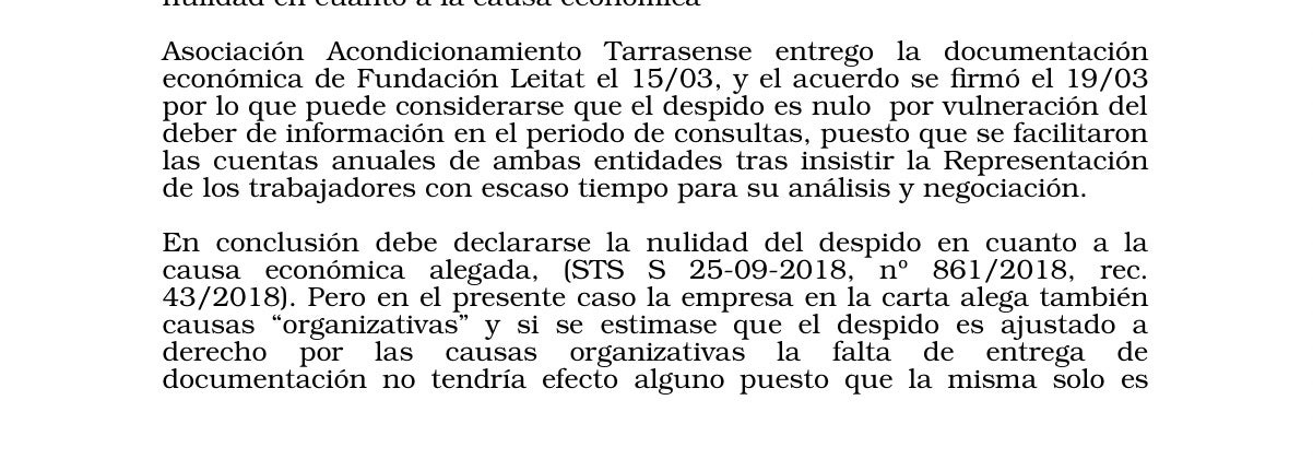 Part de la resolució de la sentència que anula l'ERO de Leitat/QS