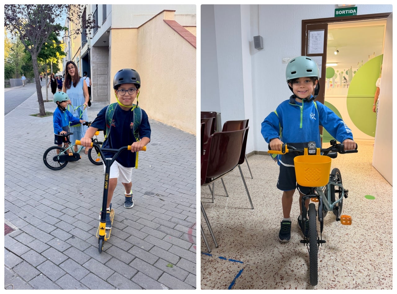 Alumnes del col·legi Santa Teresa de Jesús arribant a l'escola en patinet o bicicleta | Cedides