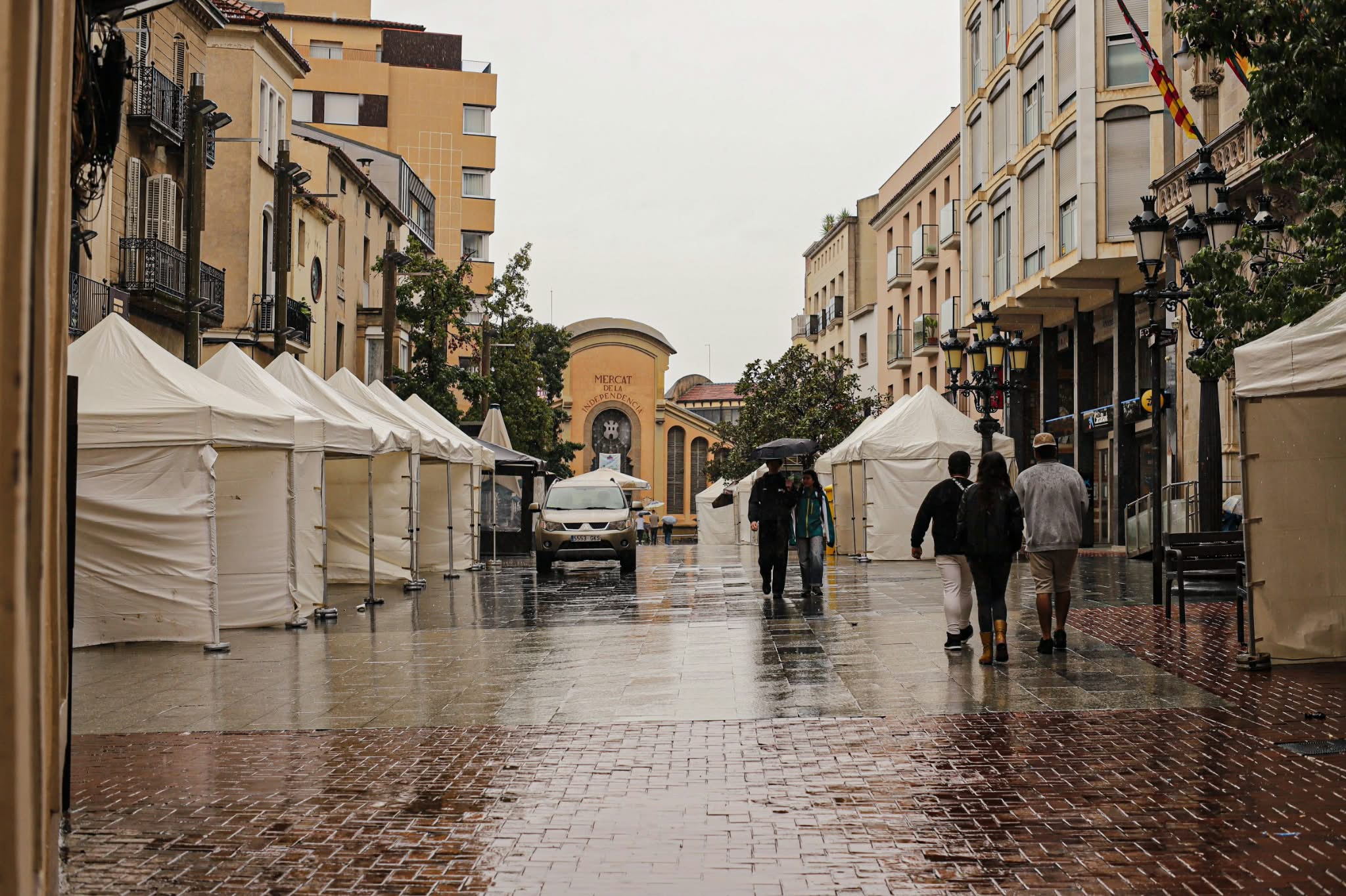 Les parades de la Fira del Llibre en Català al raval de Montserrat de Terrassa buides a causa de la pluja a partir de primera hora de la tarda d'aquest dissabte | Javi González