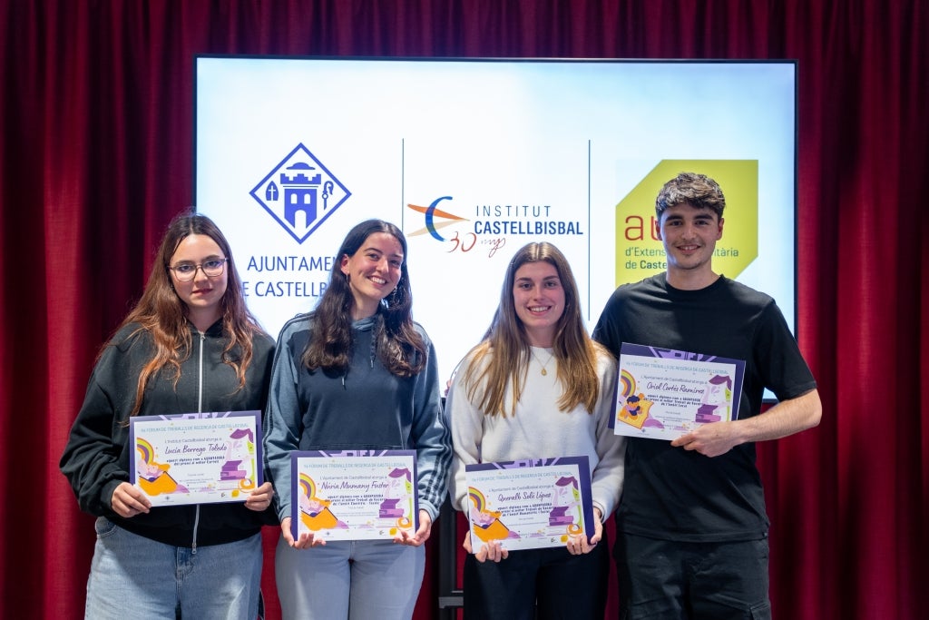 D'esquerra a dreta: Lucia Borrego, Núria Mumany, Queralb Solé i Oriol Cortés | Marc Font. Via Ajuntament de Castellbisbal
